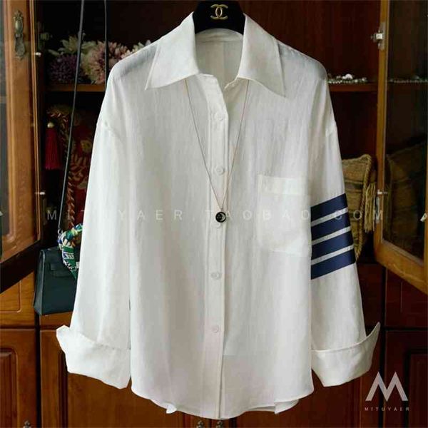 

preferred tone recognition design tb four bar webbing sleeve loose medium long linen white shirt q01012, Black