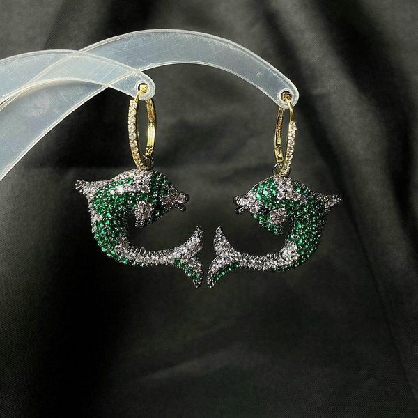 

dangle & chandelier bilincolor green dolphin earrings for women, Silver