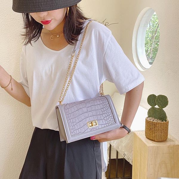 

shoulder bags 2021 fashion solid color crocodile women's messenger bag crossbody for women femme unique design small square