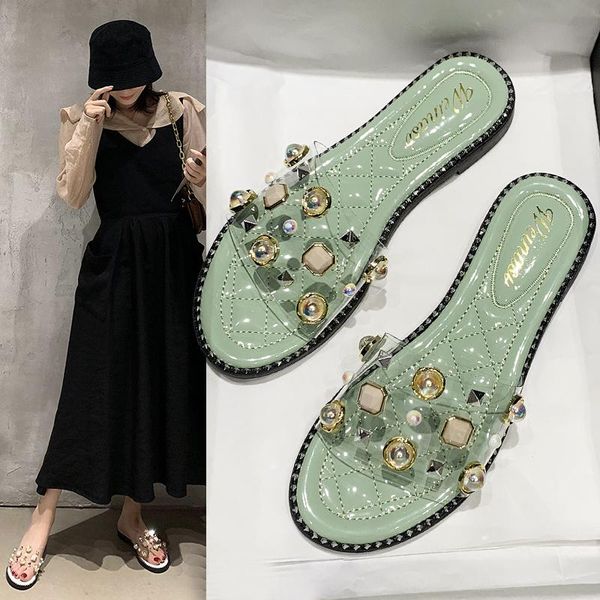 

slippers fashionable diamond-inlaid for ladies in summer, Black