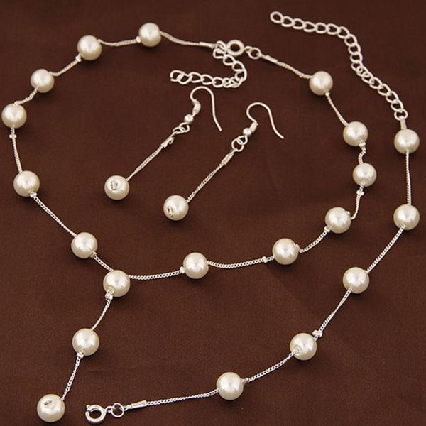 

earrings & necklace charm party bridal wedding simulated pearls accessories bracelet gifts jewelry set, Silver