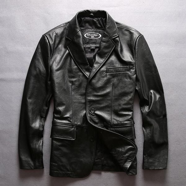 

men's leather & faux cowhide brand casual genuine bomber black jacket designer male classic vintage motorcycle biker coat