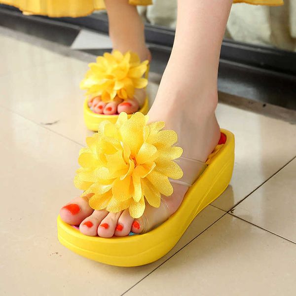 

beach slippers women platform soft massage sole women flip flops 5 colors outdoor flower heighten casual shoes non-slip slides 210619, Black