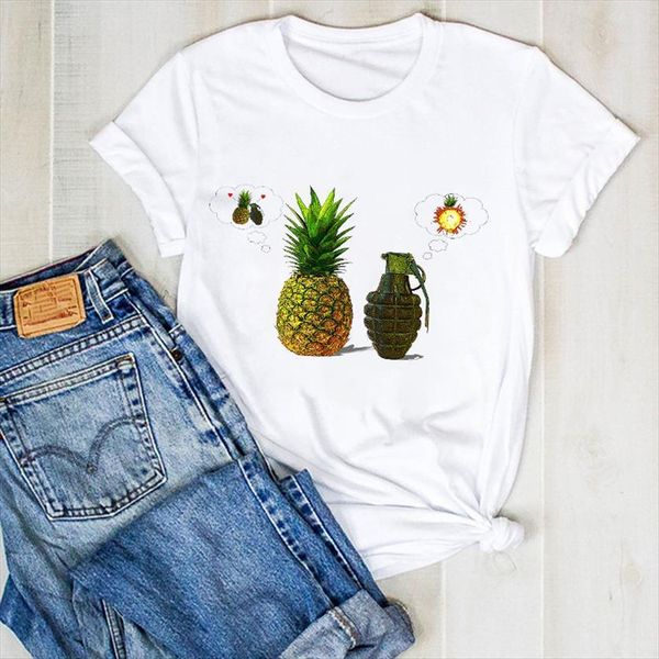 

pineapple love funny print women fruit beach summer tee clothes graphic, White