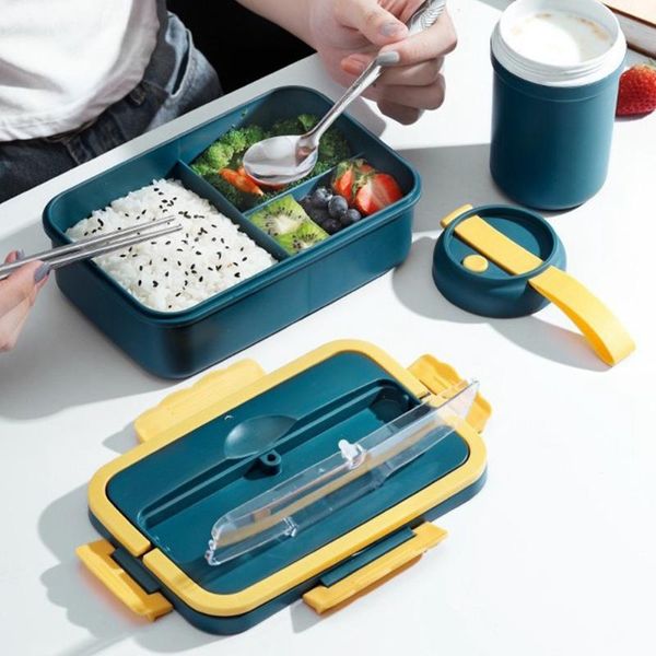 

dinnerware sets lunch box japanese style for kids student container wheat straw material leak-proof square with compartment