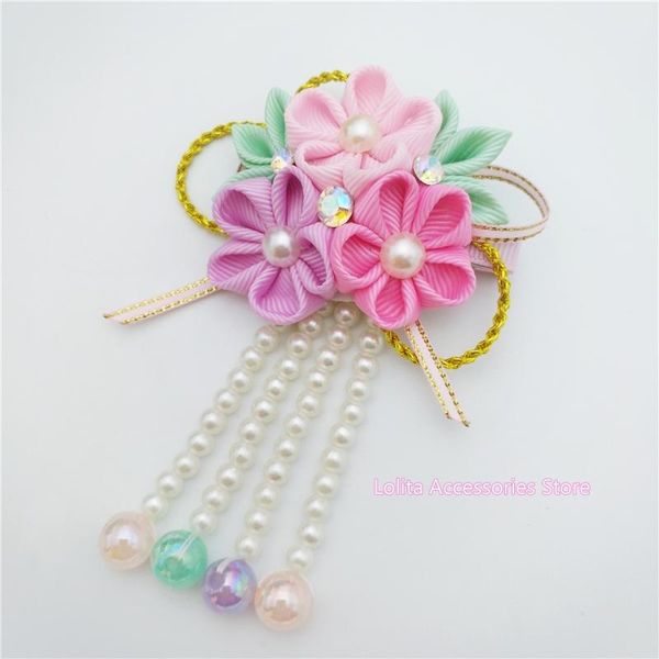 

party masks ancient style retro sakura flower pearl tassel hairpin tsumami zaiku hair clip cosplay japanese kimono yukata headdress