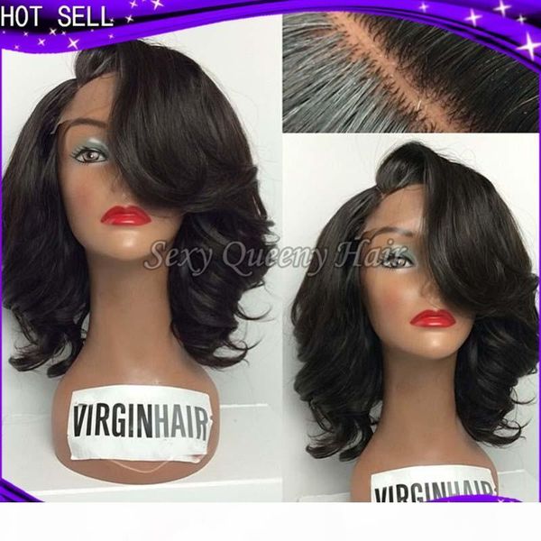 

side part glueless bob lace front wigs 100% brazilian short full lace human hair wigs for black women with baby hair, Black;brown