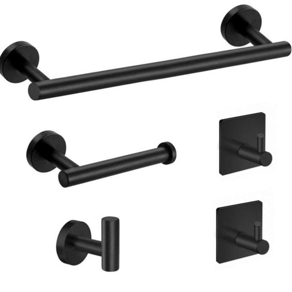 

bath accessory set bathroom hardware accessories black robe hook towel rail bar rack shelf stainless steel tissue paper holder