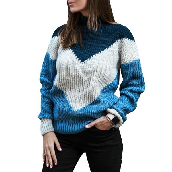 

women's sweaters mock neck sweaters, casual long sleeve color block loose knit jumper, White;black