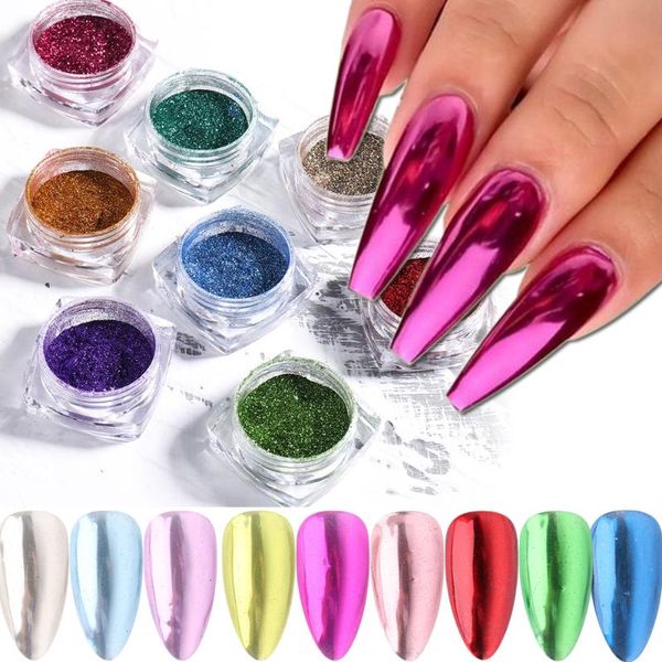 

nail glitter 23pcs mirror pigment set chrome metallic effect powder colorful metal for nails art decoration, Silver;gold