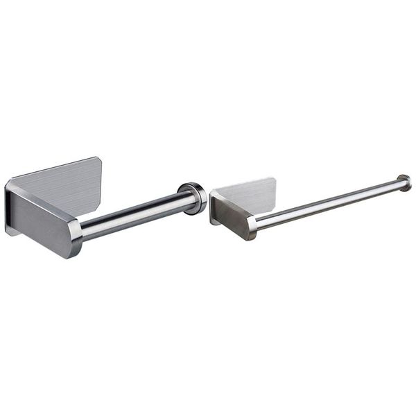 

2 pcs kitchen roll paper self adhesive wall mount toilet paper holder stainless steel bathroom tissue rack holders