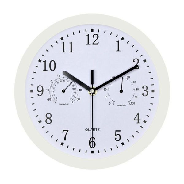 

wall clock with and hygrometer non-ticking accurate battery operated hanging clock for home office (white)