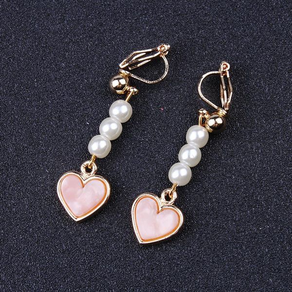 

clip-on & screw back korean imitation pearl earring women earrings clip earings pink heart gift idea, Silver