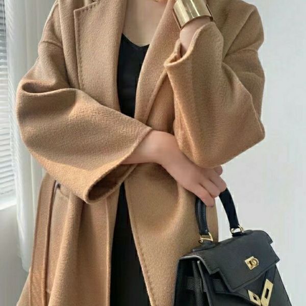 

women's outerwear coats winter new wave short design cashmere loose coat with belts, Black