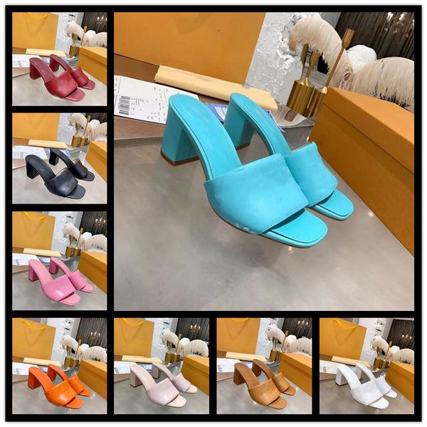 

2021 new summer women square toe sandals ladies pu leather plaid outside thin high heels slippers female fashion woman shoes, Black
