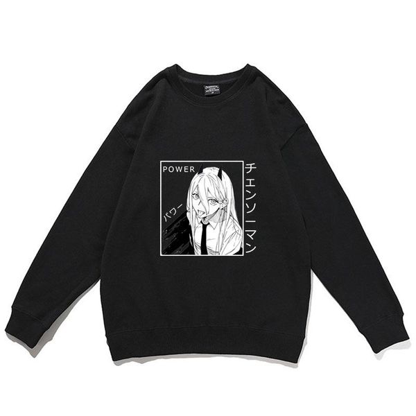 

men's hoodies & sweatshirts chainsaw man print sweatshirt cute power cartoon beautiful girl graphic pullover japan anime clothes men wo, Black