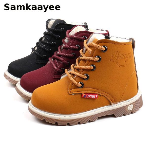 

2-8y children boots spring autumn girls boys boats ankle shoes pu leather lace-up zipper non-slip running sneakers y26, Black;grey