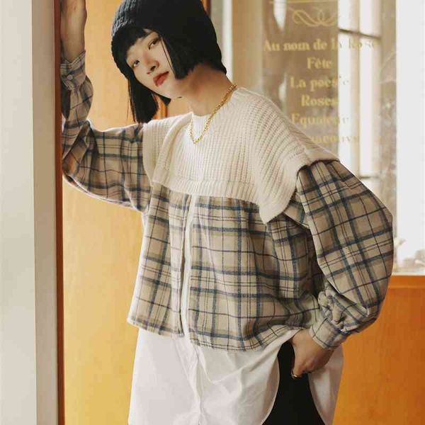 

women's knits & tees autumn vintage patchwork sweater pullover oversized women designer jumper long sleeve qxet, White