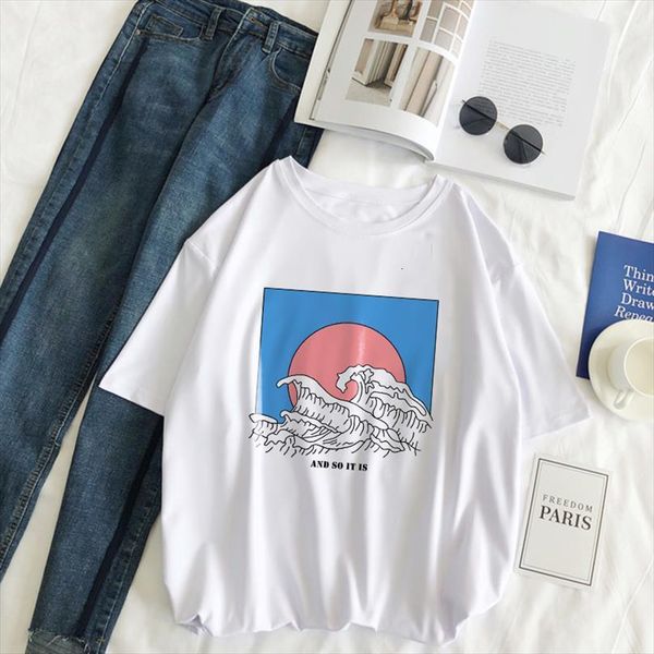 

fashion and women harajuku fun men t shirts womens summer short sleeve chic wave vintage white casual tees, White;black