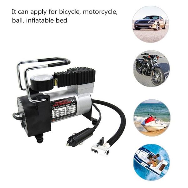 

inflatable pump durable&portable super flow dc 12v 100psi metal air compressor tyre inflator car vehicle electric pressure gauge