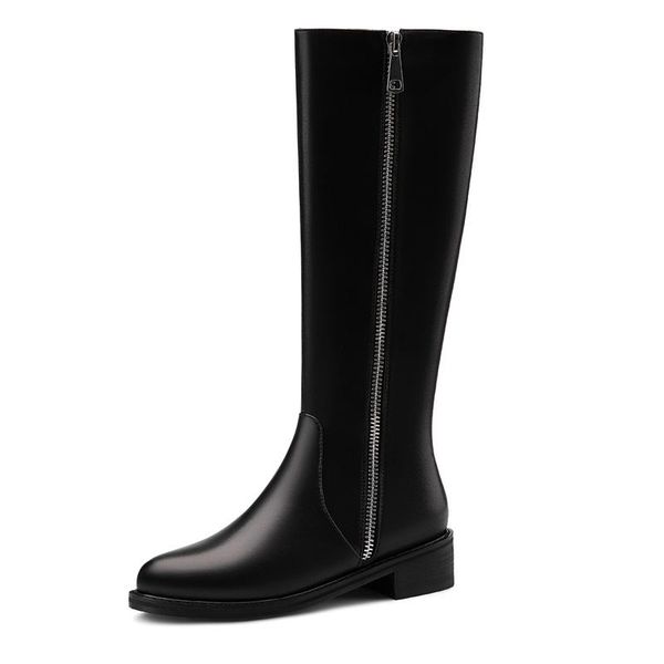 

boots 2021 autumn winter warm women shoes high qulaity med heel round toe black woman knee big size 34-43