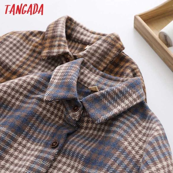 

tangada women oversized brown plaid boyfriend style thick shirt blouse winter chic female casual loose bao28 210609, White