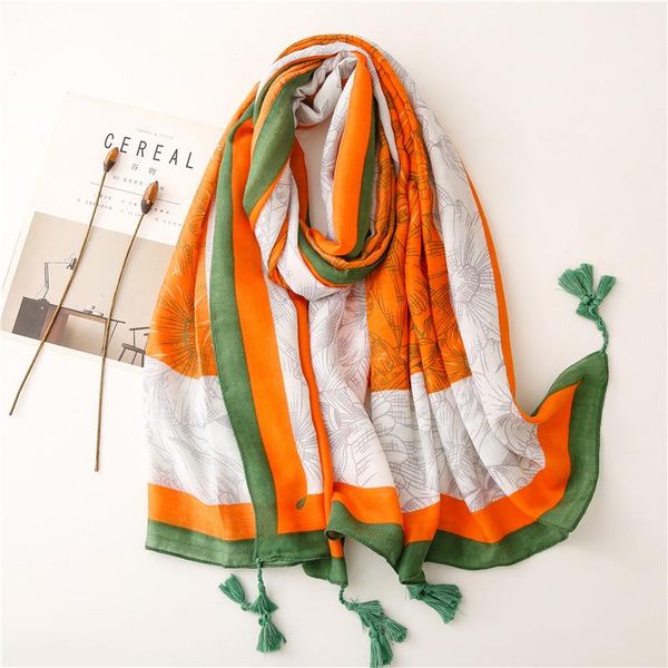 

scarves 2021 design brand spring women scarf fashion scribble brushes hijabs big flower shawls and wraps pashmina stoles, Blue;gray