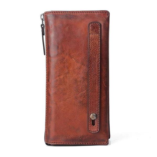 

wallets vintage designer genuine vegetable tanned leather large capacity man phone clutch wallet men wristlets handy bag male card purse, Red;black