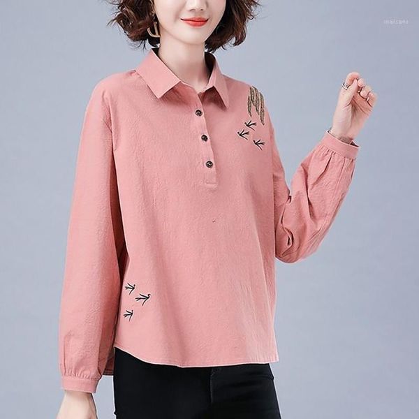 

women's t-shirt chic embroidery solid tee women fashion collar long sleeve plus size 4xl loose t shirt ladies 2021 blue spring, White