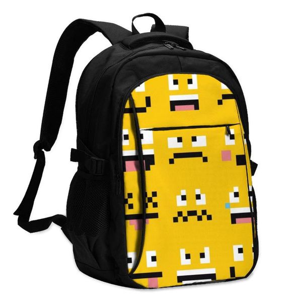 

backpack bags school for boy girl teenagerdifferent cartoon pixel faces usb charge computer lapback pack