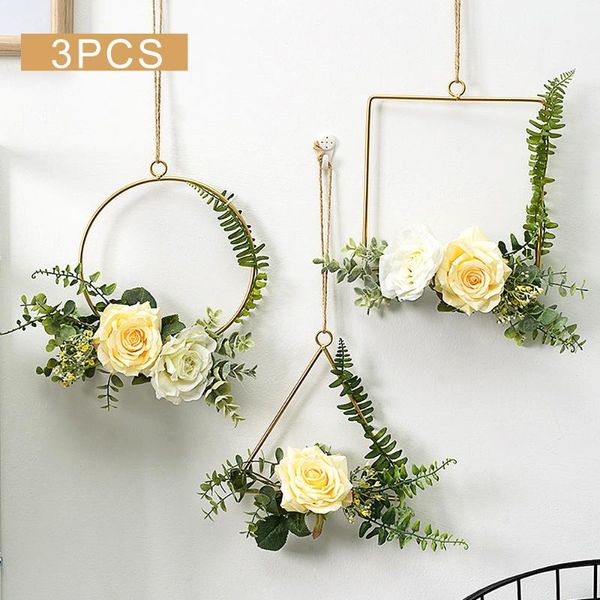 

decorative flowers & wreaths metal artificial easter flower wreath iron ring wedding party deco supplies diy floral hoop crafts home hanging