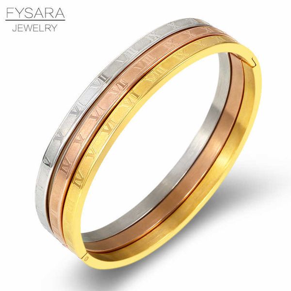 

fysara classic bracelets set stainless steel roman numeral bangles luxury charm bangles for women jewelry accessories q0720, Black