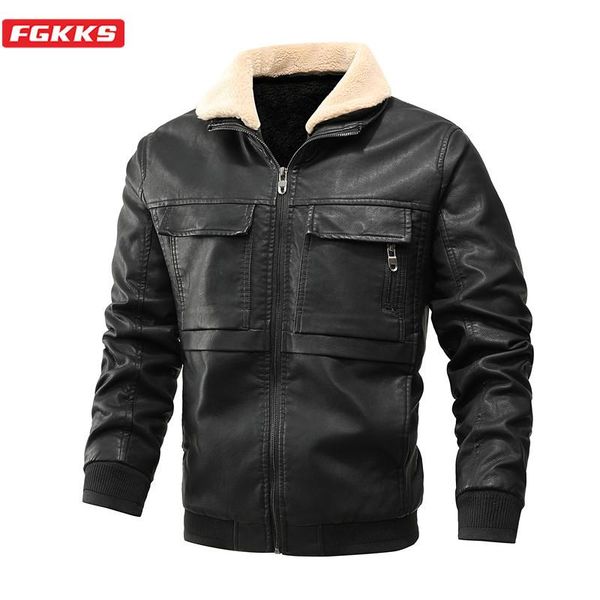 

men's fur & faux fgkks 2021 men fashion leather jacket collar pu jackets brand clothing casual wild suede coat male, Black