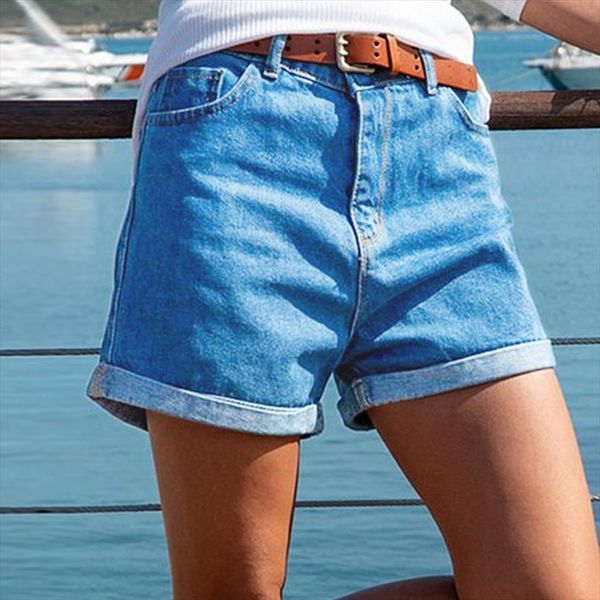 

high waist loose casual women jean korean mom blue shorts bf oversize wide leg pants summer street