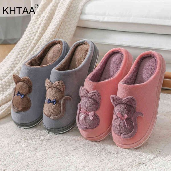 Inverno Flat Home Chinelos Cute Cat Feminino Macio Macio Peluche Mulheres Quente Fluffy Ladies Feminino Casal Estilo Mulher Sapatos Meninas K722