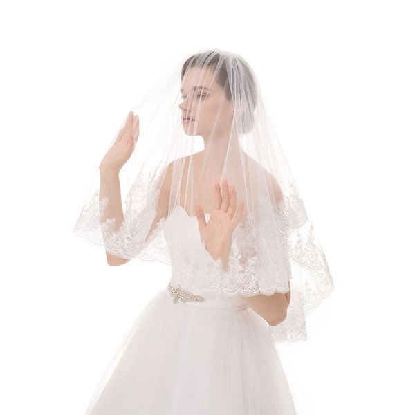 

bridal veils wowbridal 2 layers 1.5m long wedding veil ivory white lace sequins tulle head custom 2021 with comb, Black