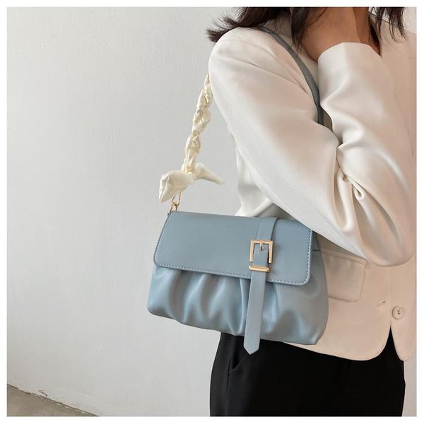 

evening bags women's shoulder bag elegant handbags bow ribbon metal chain ruched soft leather crossbody wholesale fashion female