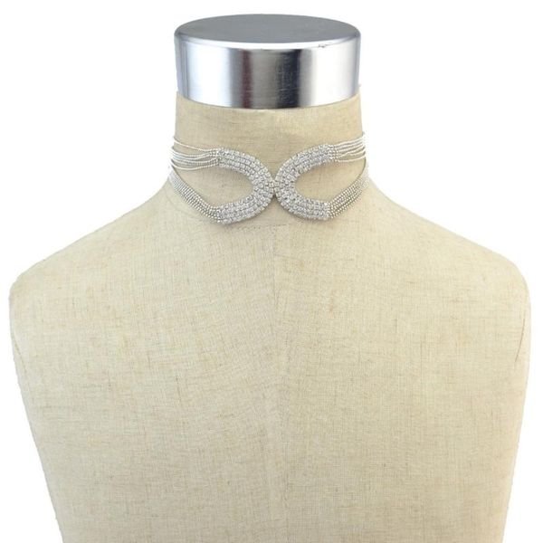 

chokers full crystal rhinestone choker necklaces for women lady night club clavicle necklace collier femme party girlfriend gift, Golden;silver