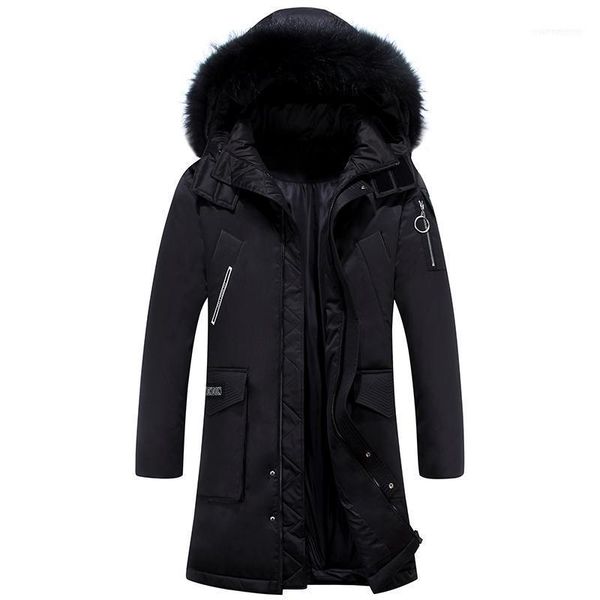 

men's down & parkas 2021 winter red jacket fashion casual fur collar hooded thicken duck jackets coats male brand clothing1, Black