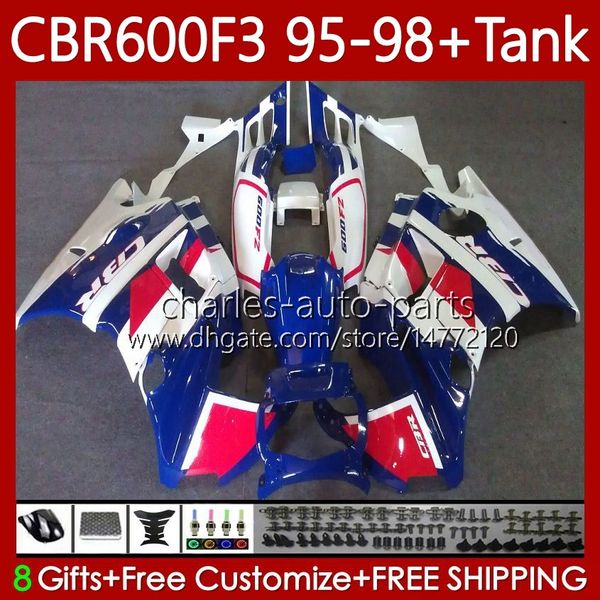 Feedings + Tank for Honda CBR 600 600F3 Branco Azul CBR600 F3 FS CC 1997 1998 1995 1996 Body 64No.110 CBR600F3 600cc 600FS 95-98 CBR600-F3 CBR600FS 97 98 95 96 Kit de carroçaria