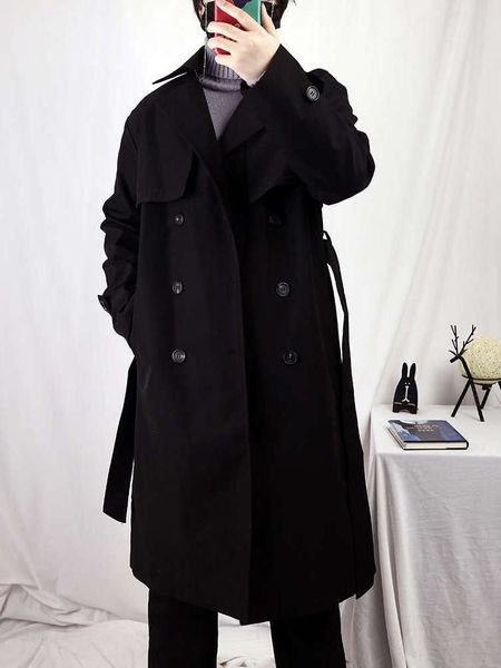 

2021new autumn and winter 2020 korean windbreaker men's medium length oversized over the knee loose ruffian handsome british wool coat, Black