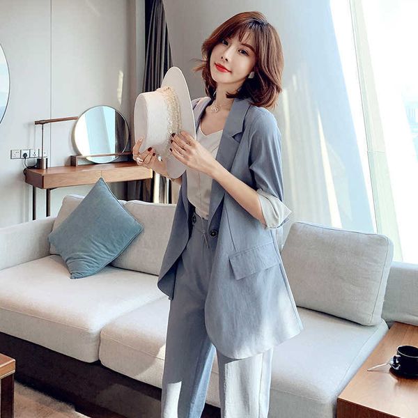 

summer style large size -5xl fashion cotton and linen ladies trouser suit 2-piece 210527, White