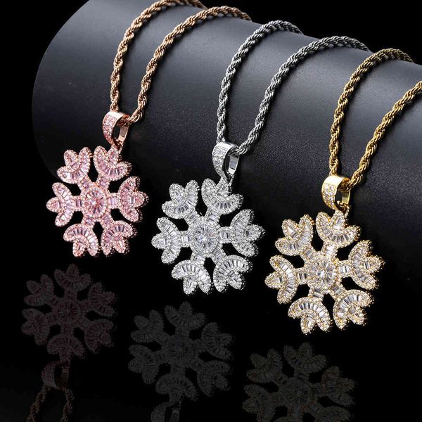 

factory sholesale hip hop jewelry snowflake pendant real gold electroplating simple micro inlaid zircon men's and women's personal