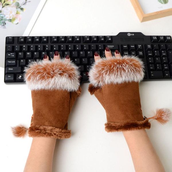 

five fingers gloves elegant winter women half finger outdoor warm fingerless punk, Blue;gray