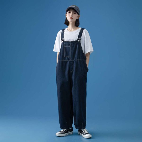 

fall suspenders women thin and high waist small loose wide leg pants, Blue