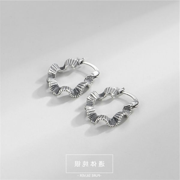 

s925 sterling silver wave earrings women's three-dimensional fold korean minority design fungus lace earrings summer tide, Golden
