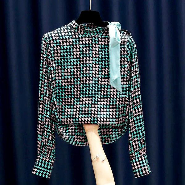 

women's blouses & shirts spring summer women blouse and shirt elegance chic stand collar long sleeve clothes ls023, White