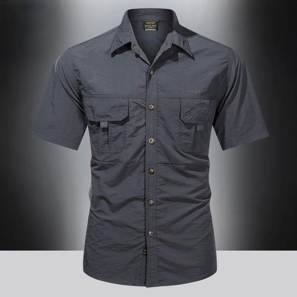 

men's casual shirts summer quick dry cargo short sleeve shirt outdoor multi pocket work loose sports leisure hiking fishing, White;black