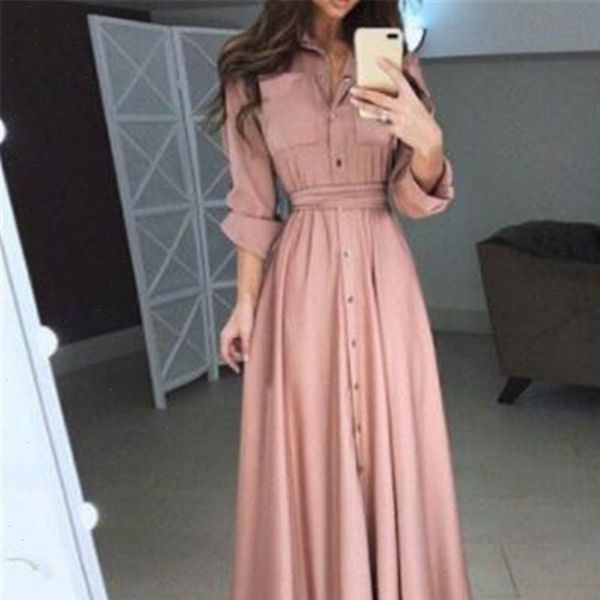 

womens dresses women single breasted button long sleeve turn down collar dance party maxi dress drop shipping good quality, Black;gray