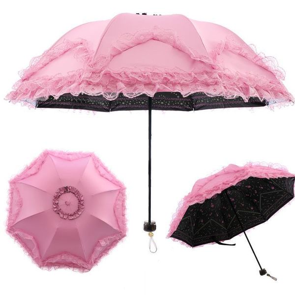 

umbrellas sunscreen female sun umbrella uv protection rain and dual-use folding princess lace sunshade goddess